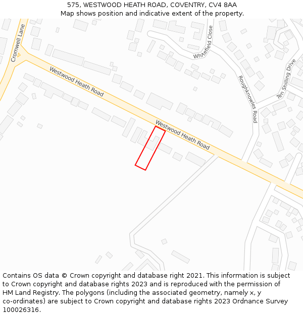 575, WESTWOOD HEATH ROAD, COVENTRY, CV4 8AA: Location map and indicative extent of plot