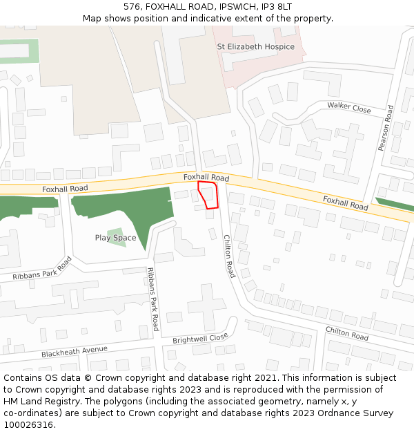 576, FOXHALL ROAD, IPSWICH, IP3 8LT: Location map and indicative extent of plot