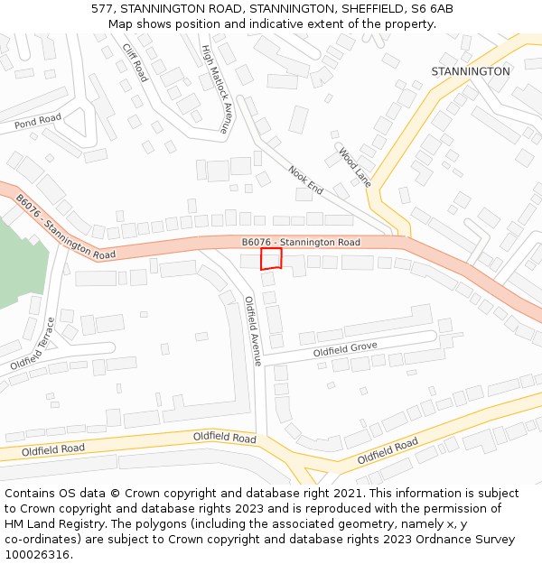 577, STANNINGTON ROAD, STANNINGTON, SHEFFIELD, S6 6AB: Location map and indicative extent of plot