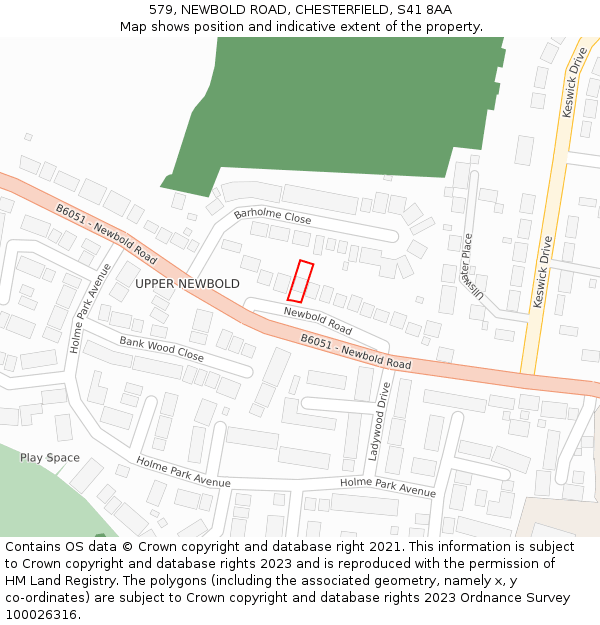 579, NEWBOLD ROAD, CHESTERFIELD, S41 8AA: Location map and indicative extent of plot