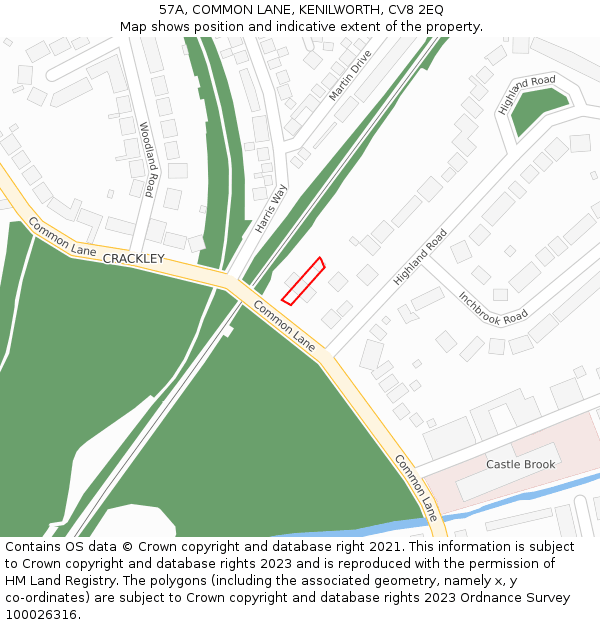 57A, COMMON LANE, KENILWORTH, CV8 2EQ: Location map and indicative extent of plot