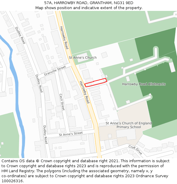 57A, HARROWBY ROAD, GRANTHAM, NG31 9ED: Location map and indicative extent of plot