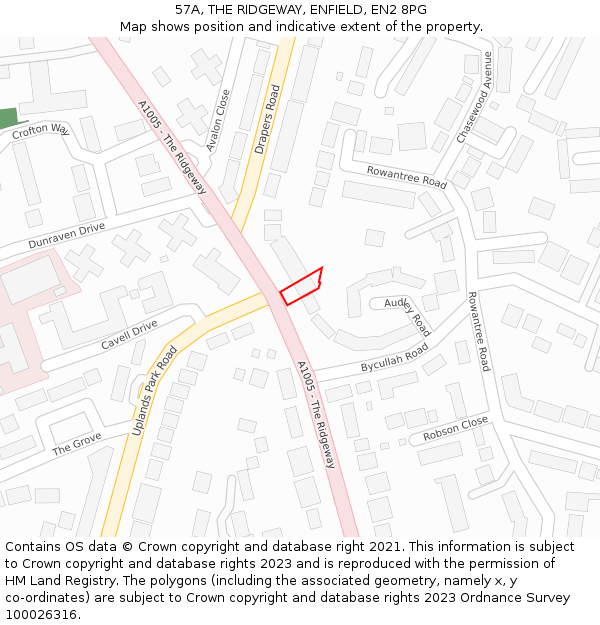 57A, THE RIDGEWAY, ENFIELD, EN2 8PG: Location map and indicative extent of plot