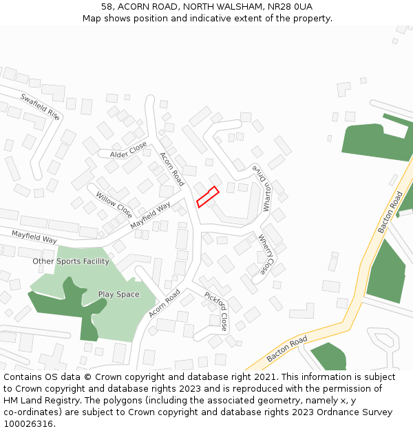58, ACORN ROAD, NORTH WALSHAM, NR28 0UA: Location map and indicative extent of plot