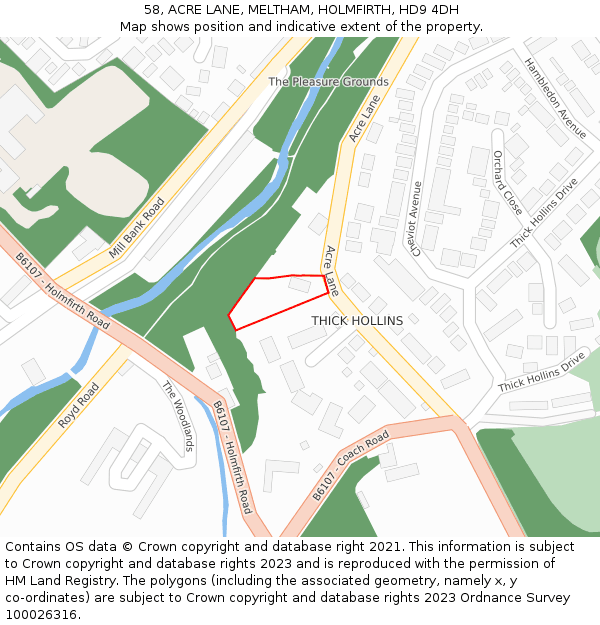 58, ACRE LANE, MELTHAM, HOLMFIRTH, HD9 4DH: Location map and indicative extent of plot