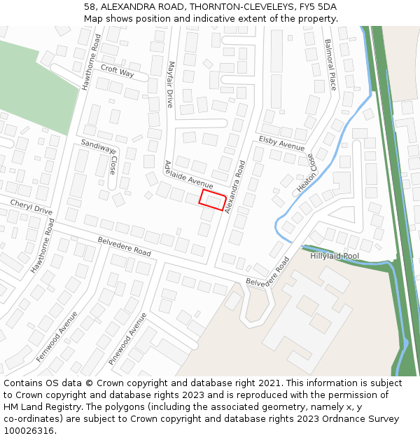 58, ALEXANDRA ROAD, THORNTON-CLEVELEYS, FY5 5DA: Location map and indicative extent of plot