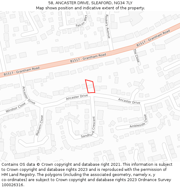58, ANCASTER DRIVE, SLEAFORD, NG34 7LY: Location map and indicative extent of plot