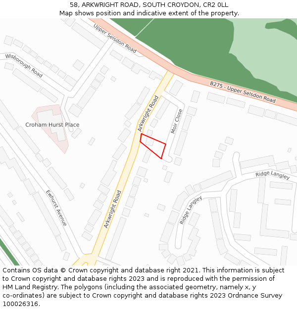 58, ARKWRIGHT ROAD, SOUTH CROYDON, CR2 0LL: Location map and indicative extent of plot