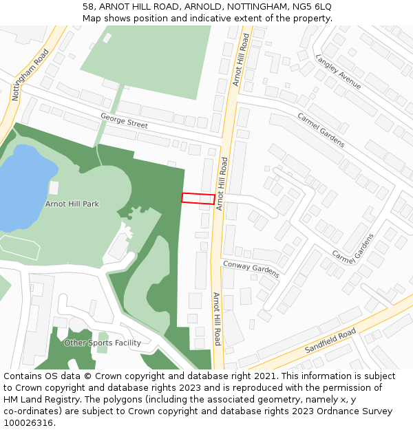 58, ARNOT HILL ROAD, ARNOLD, NOTTINGHAM, NG5 6LQ: Location map and indicative extent of plot