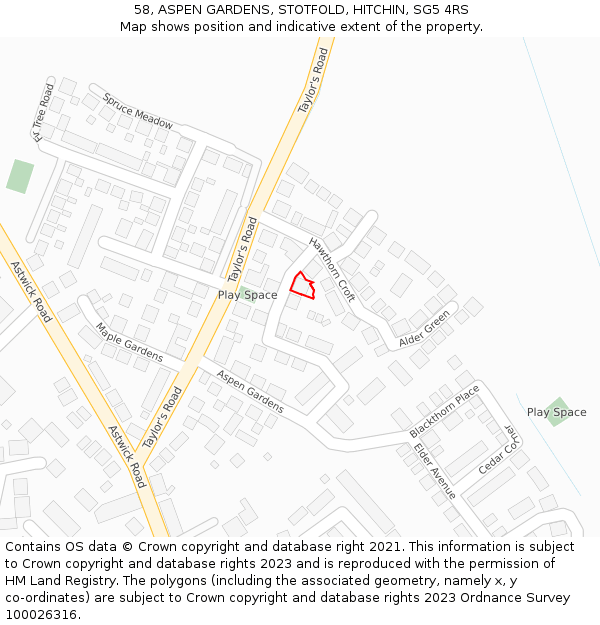 58, ASPEN GARDENS, STOTFOLD, HITCHIN, SG5 4RS: Location map and indicative extent of plot
