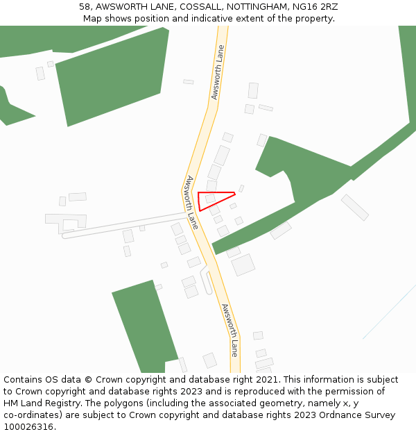 58, AWSWORTH LANE, COSSALL, NOTTINGHAM, NG16 2RZ: Location map and indicative extent of plot