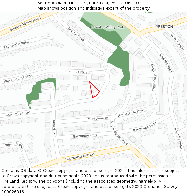 58, BARCOMBE HEIGHTS, PRESTON, PAIGNTON, TQ3 1PT: Location map and indicative extent of plot