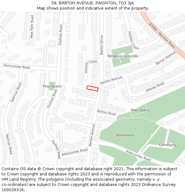 58, BARTON AVENUE, PAIGNTON, TQ3 3JA: Location map and indicative extent of plot