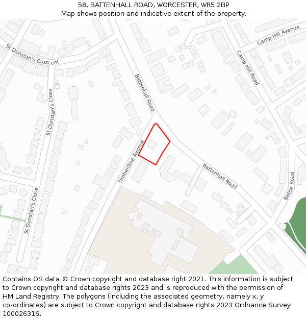 58, BATTENHALL ROAD, WORCESTER, WR5 2BP: Location map and indicative extent of plot