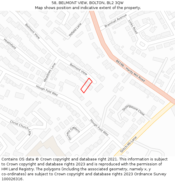 58, BELMONT VIEW, BOLTON, BL2 3QW: Location map and indicative extent of plot