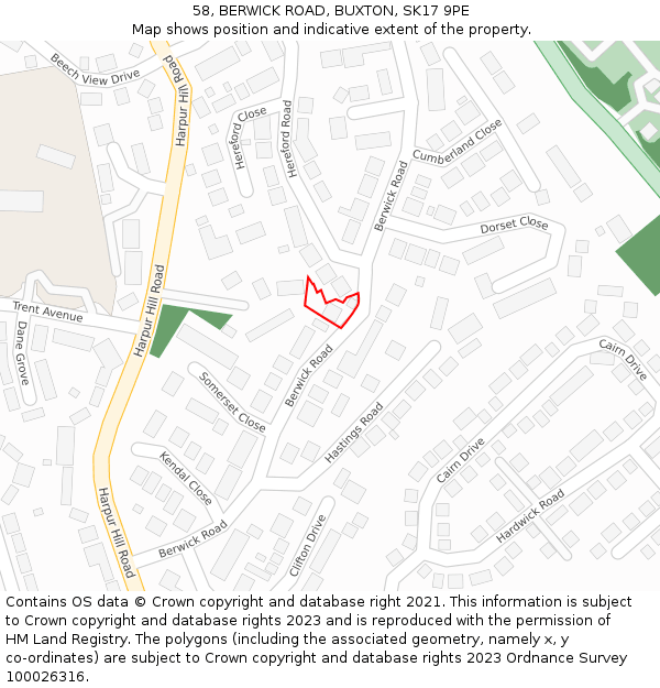 58, BERWICK ROAD, BUXTON, SK17 9PE: Location map and indicative extent of plot
