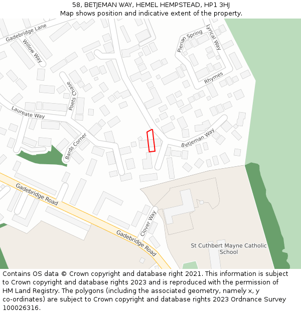 58, BETJEMAN WAY, HEMEL HEMPSTEAD, HP1 3HJ: Location map and indicative extent of plot
