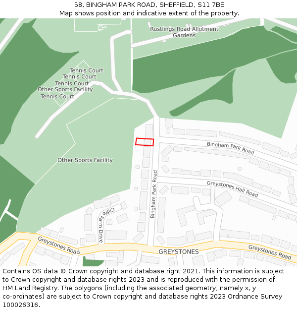 58, BINGHAM PARK ROAD, SHEFFIELD, S11 7BE: Location map and indicative extent of plot