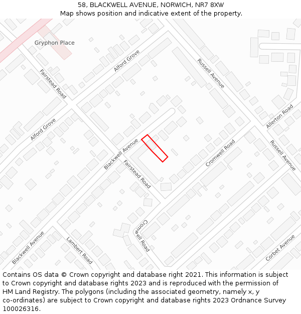 58, BLACKWELL AVENUE, NORWICH, NR7 8XW: Location map and indicative extent of plot