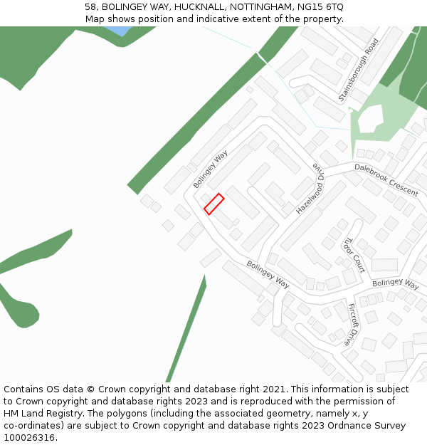 58, BOLINGEY WAY, HUCKNALL, NOTTINGHAM, NG15 6TQ: Location map and indicative extent of plot