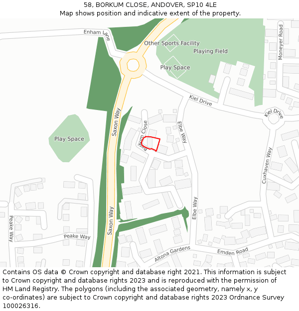 58, BORKUM CLOSE, ANDOVER, SP10 4LE: Location map and indicative extent of plot