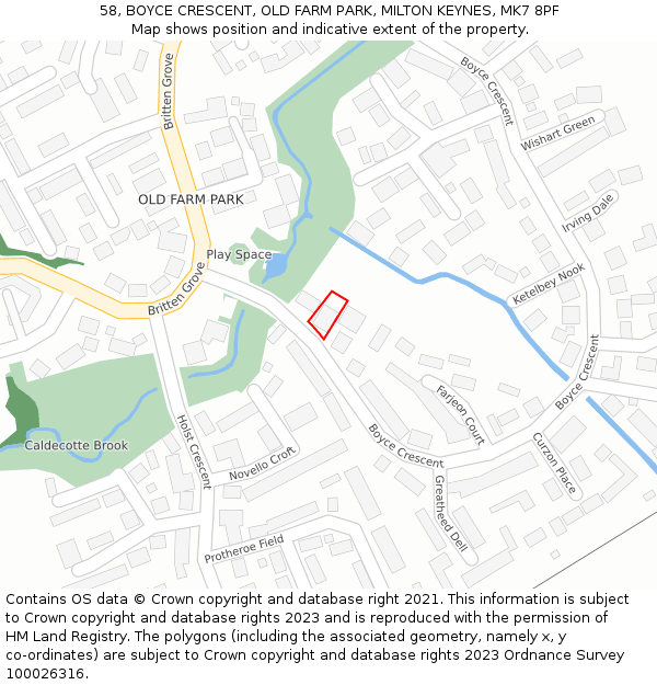 58, BOYCE CRESCENT, OLD FARM PARK, MILTON KEYNES, MK7 8PF: Location map and indicative extent of plot