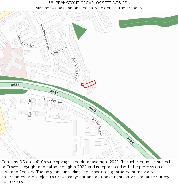 58, BRANSTONE GROVE, OSSETT, WF5 9SU: Location map and indicative extent of plot