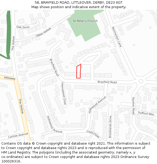 58, BRAYFIELD ROAD, LITTLEOVER, DERBY, DE23 6GT: Location map and indicative extent of plot