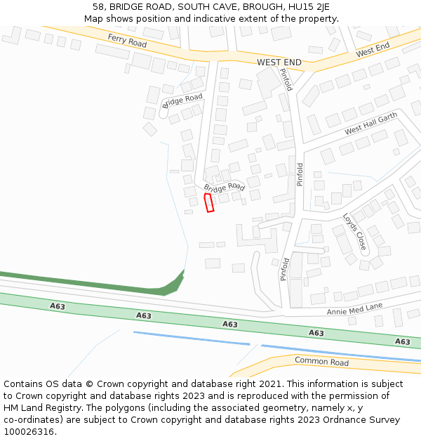 58, BRIDGE ROAD, SOUTH CAVE, BROUGH, HU15 2JE: Location map and indicative extent of plot