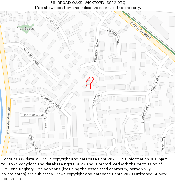 58, BROAD OAKS, WICKFORD, SS12 9BQ: Location map and indicative extent of plot