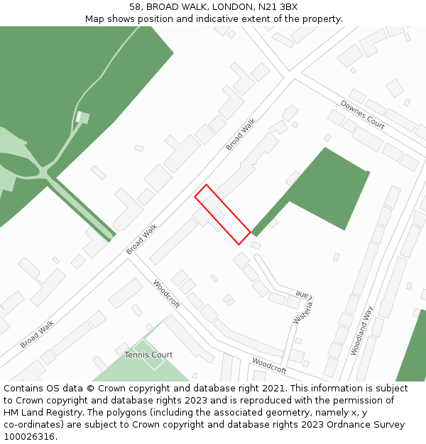 58, BROAD WALK, LONDON, N21 3BX: Location map and indicative extent of plot