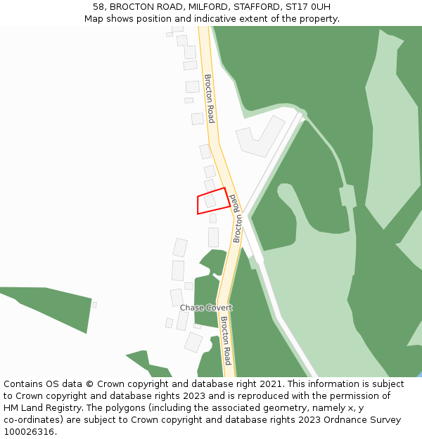 58, BROCTON ROAD, MILFORD, STAFFORD, ST17 0UH: Location map and indicative extent of plot