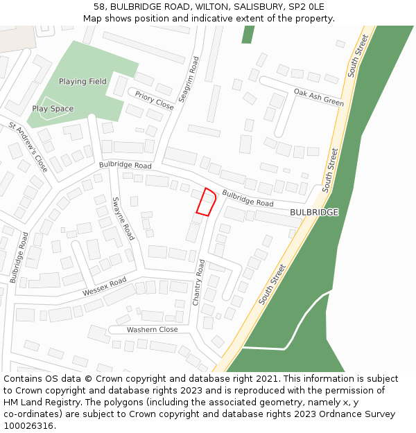 58, BULBRIDGE ROAD, WILTON, SALISBURY, SP2 0LE: Location map and indicative extent of plot