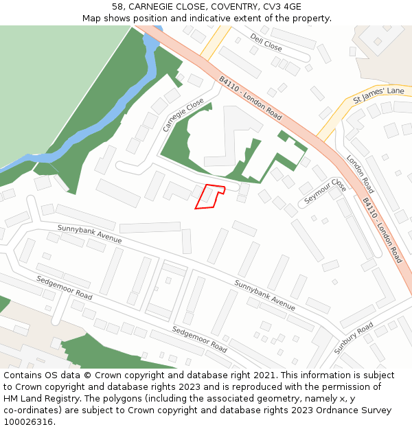 58, CARNEGIE CLOSE, COVENTRY, CV3 4GE: Location map and indicative extent of plot