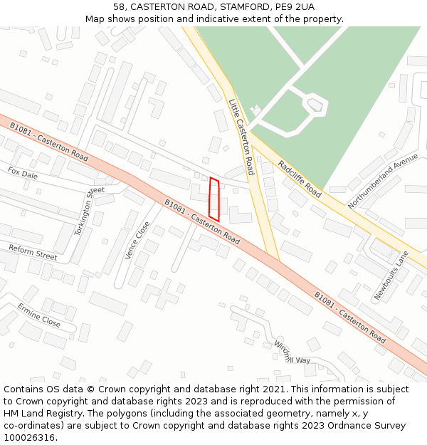 58, CASTERTON ROAD, STAMFORD, PE9 2UA: Location map and indicative extent of plot