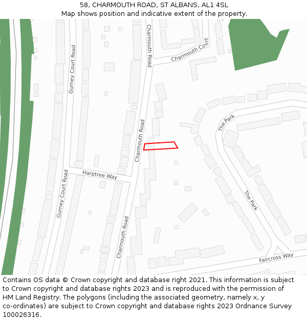58, CHARMOUTH ROAD, ST ALBANS, AL1 4SL: Location map and indicative extent of plot