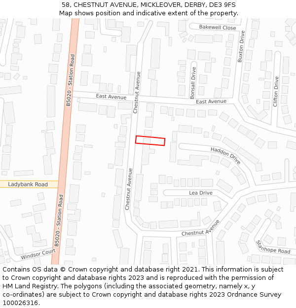 58, CHESTNUT AVENUE, MICKLEOVER, DERBY, DE3 9FS: Location map and indicative extent of plot