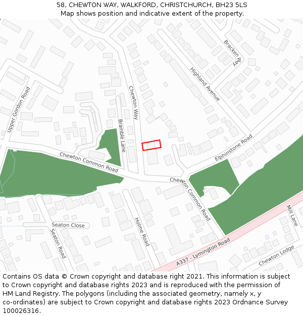 58, CHEWTON WAY, WALKFORD, CHRISTCHURCH, BH23 5LS: Location map and indicative extent of plot