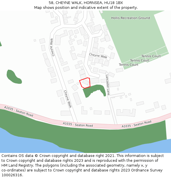 58, CHEYNE WALK, HORNSEA, HU18 1BX: Location map and indicative extent of plot