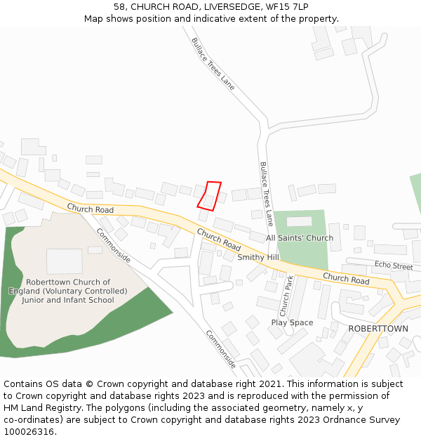 58, CHURCH ROAD, LIVERSEDGE, WF15 7LP: Location map and indicative extent of plot
