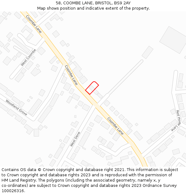 58, COOMBE LANE, BRISTOL, BS9 2AY: Location map and indicative extent of plot