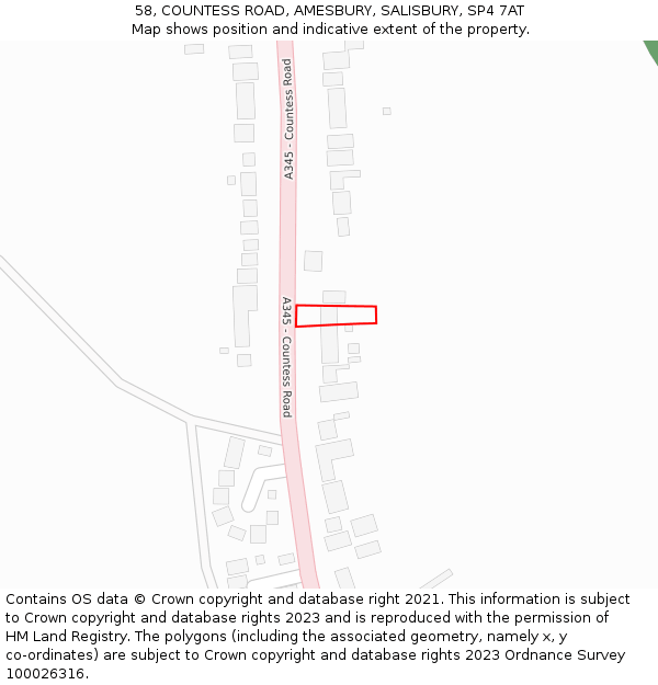 58, COUNTESS ROAD, AMESBURY, SALISBURY, SP4 7AT: Location map and indicative extent of plot