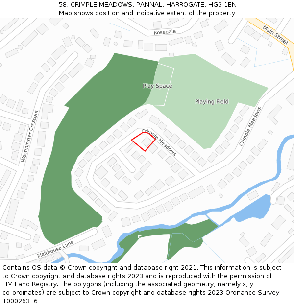 58, CRIMPLE MEADOWS, PANNAL, HARROGATE, HG3 1EN: Location map and indicative extent of plot