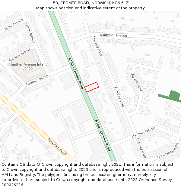 58, CROMER ROAD, NORWICH, NR6 6LZ: Location map and indicative extent of plot