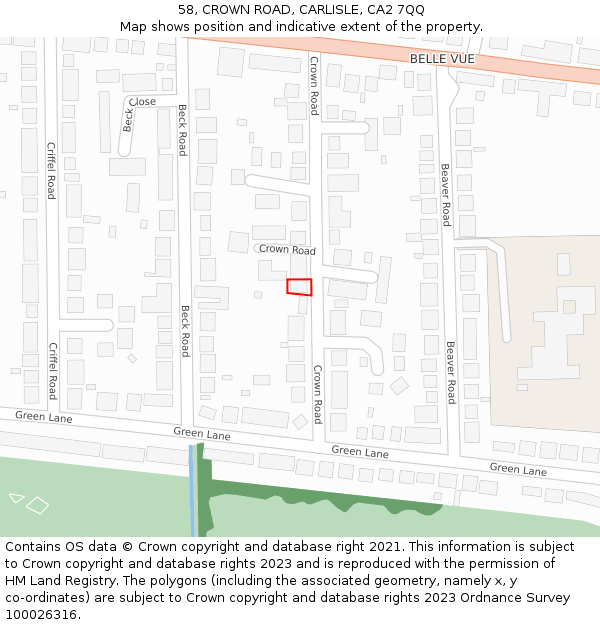 58, CROWN ROAD, CARLISLE, CA2 7QQ: Location map and indicative extent of plot