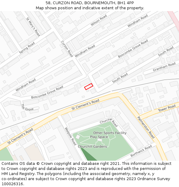 58, CURZON ROAD, BOURNEMOUTH, BH1 4PP: Location map and indicative extent of plot
