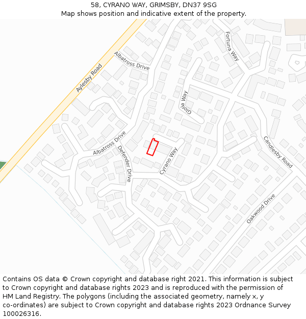 58, CYRANO WAY, GRIMSBY, DN37 9SG: Location map and indicative extent of plot