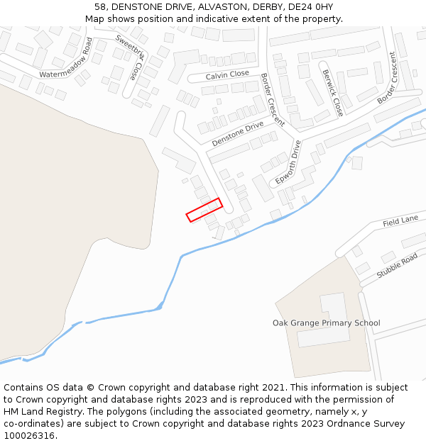 58, DENSTONE DRIVE, ALVASTON, DERBY, DE24 0HY: Location map and indicative extent of plot