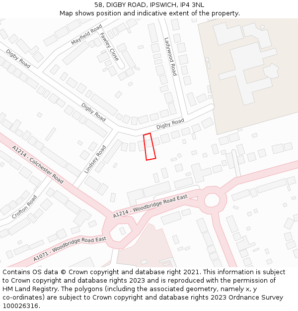 58, DIGBY ROAD, IPSWICH, IP4 3NL: Location map and indicative extent of plot
