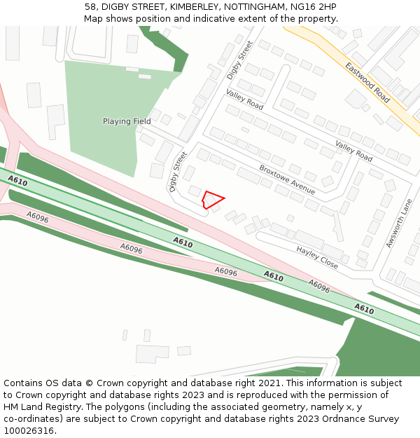 58, DIGBY STREET, KIMBERLEY, NOTTINGHAM, NG16 2HP: Location map and indicative extent of plot